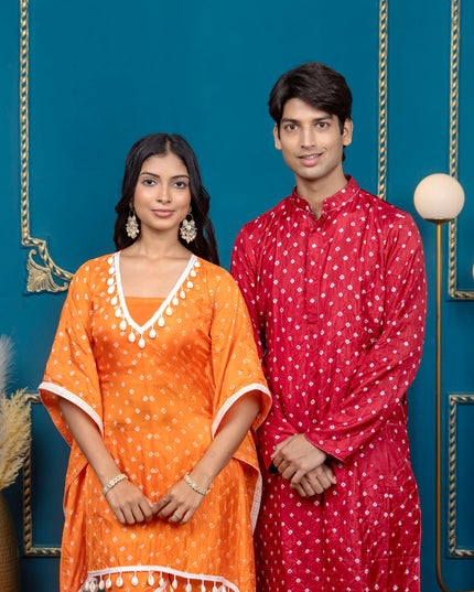 OG BANDHANI RED AND ORANGE COUPLE