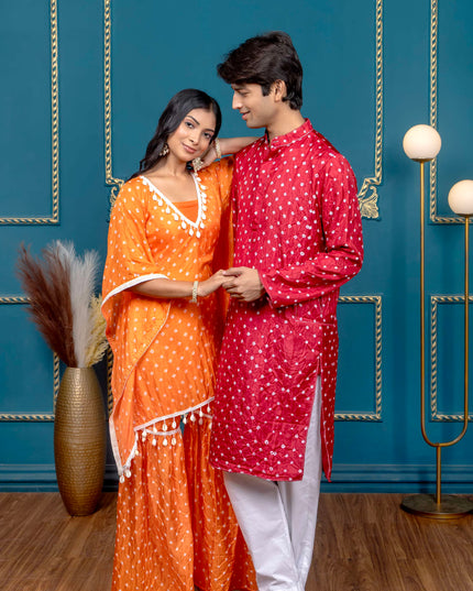 OG BANDHANI RED AND ORANGE COUPLE