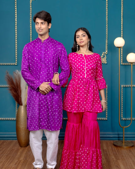 OG BANDHANI PINK AND PURPLE COUPLE