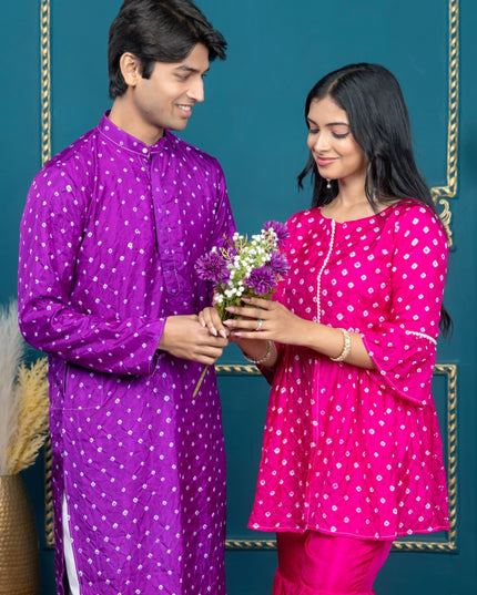 OG BANDHANI PINK AND PURPLE COUPLE