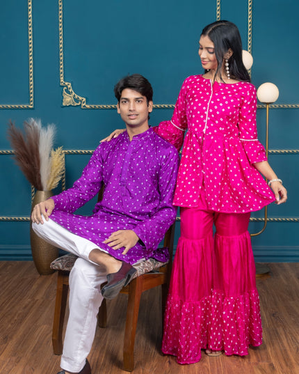 OG BANDHANI PINK AND PURPLE COUPLE