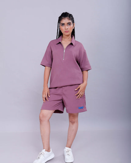 Mauve Polo Co-Ord Women Shorts
