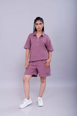 Mauve Polo Co-Ord Women Shorts