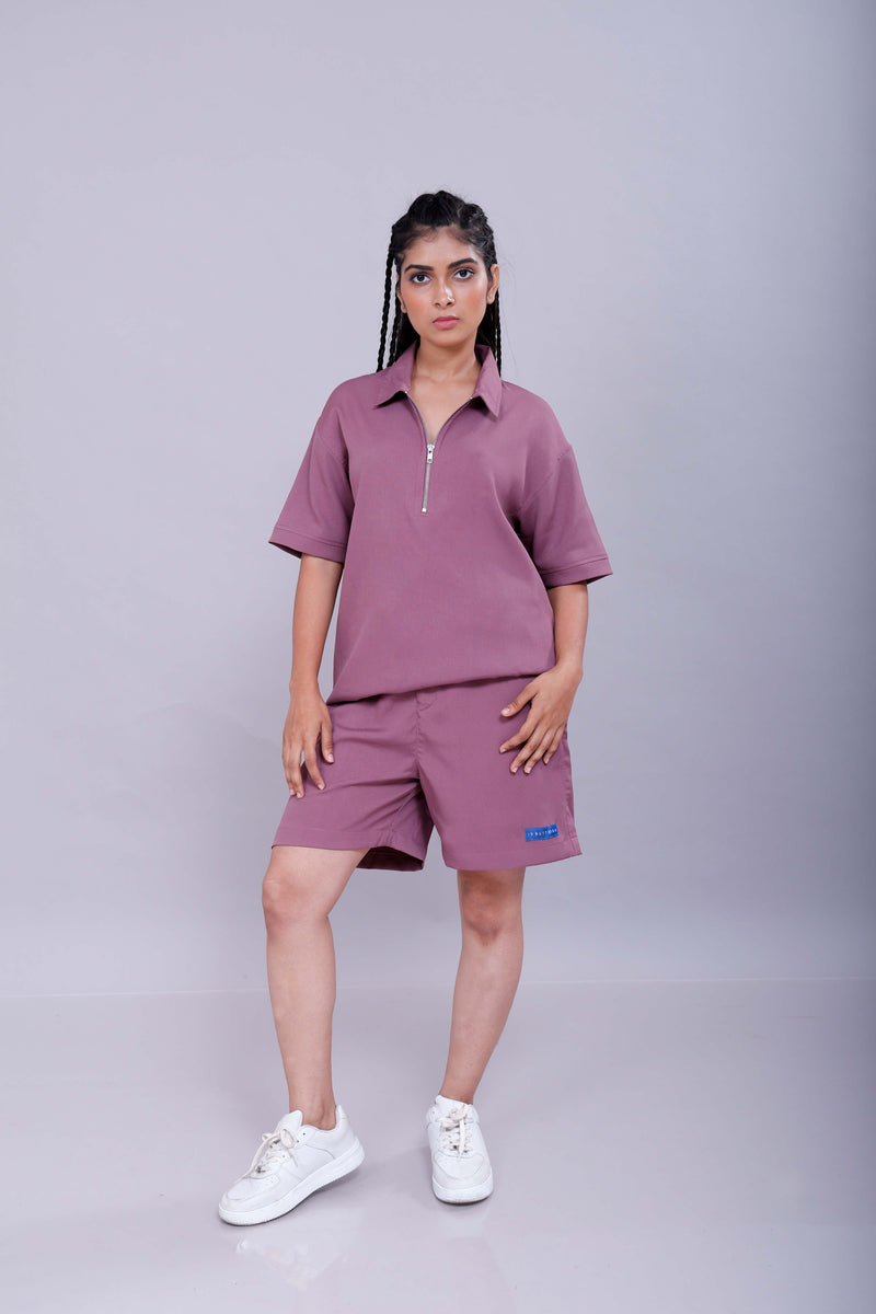 Mauve Polo Co-Ord Women Shorts