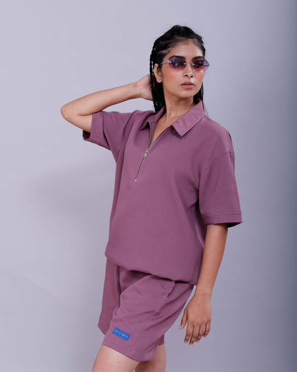 Mauve Polo Co-Ord Women Shorts