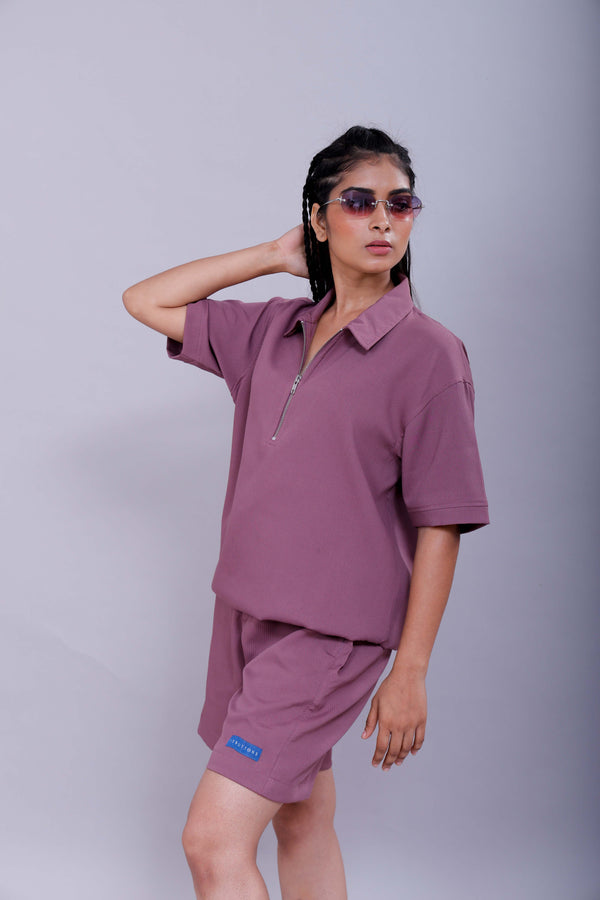 Mauve Polo Co-Ord Women Shorts