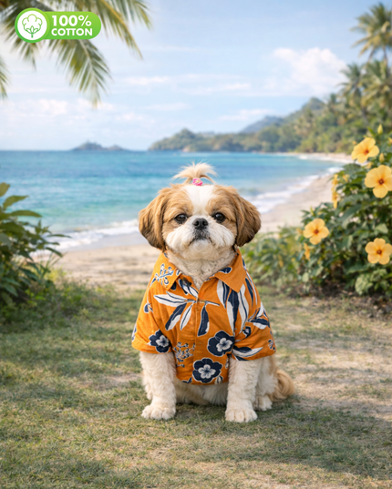 Rust Orange Floral Cotton Dog Shirt
