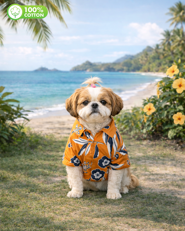 Rust Orange Floral Cotton Dog Shirt