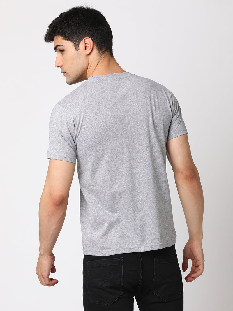 Grey Melange Solid Round Neck Men T-shirt