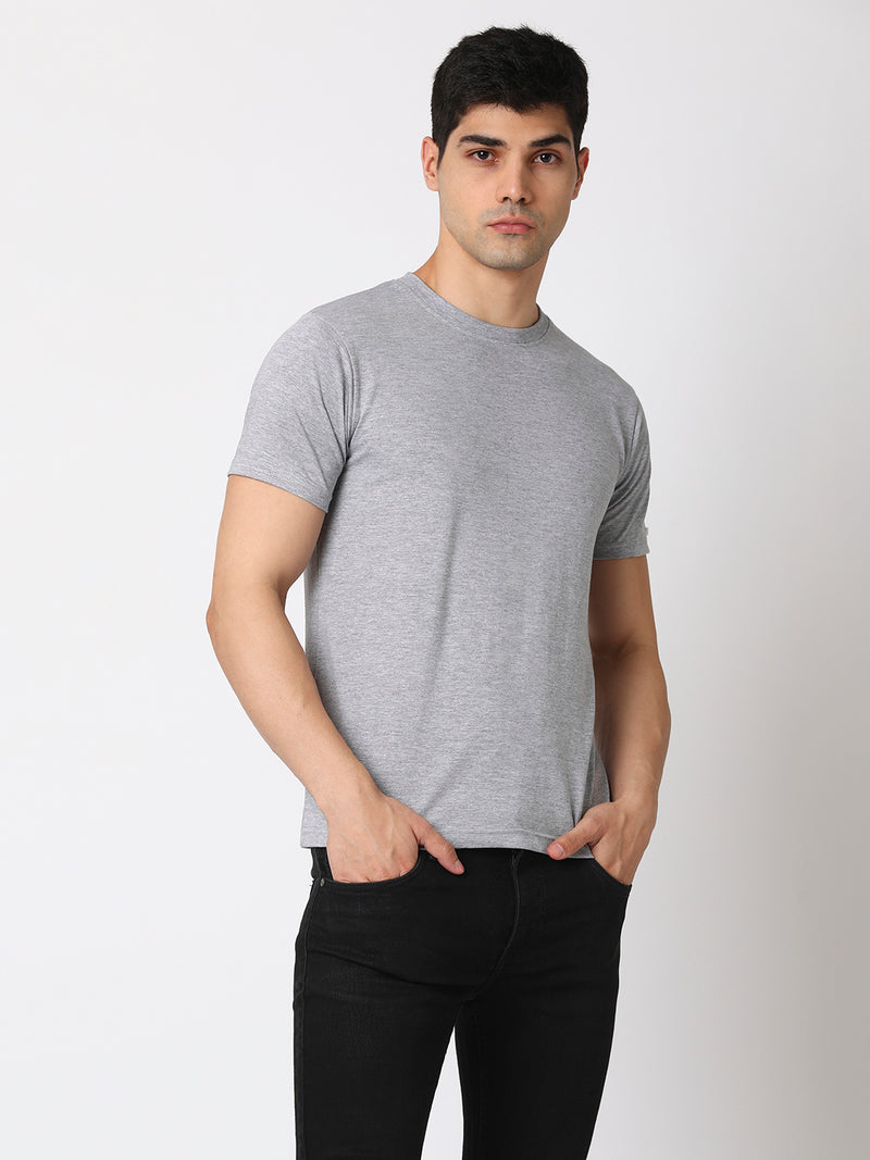 Grey Melange Solid Round Neck Men T-shirt