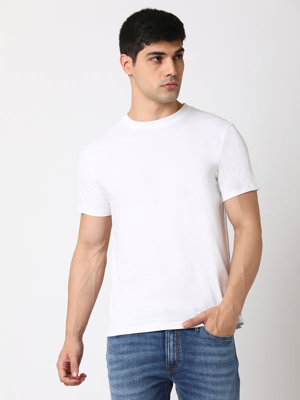 White Solid Round Neck Men T-shirt