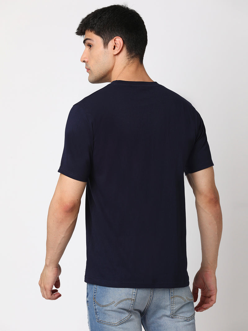 Navy Solid Round Neck  Men T-shirt