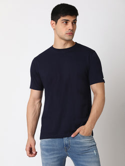 Navy Solid Round Neck  Men T-shirt