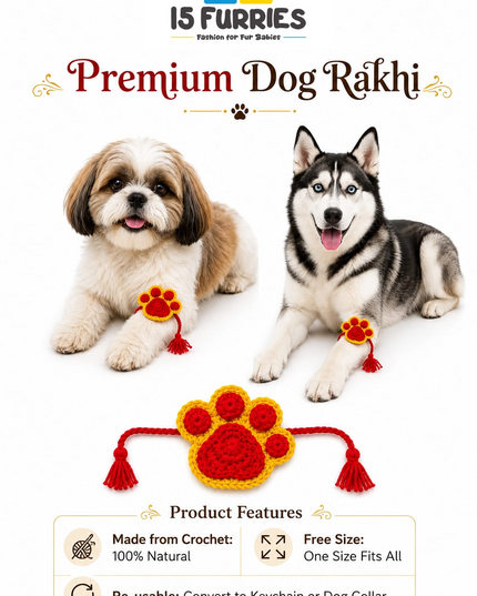 Red & Yellow Paw Crochet Rakhi for Pets