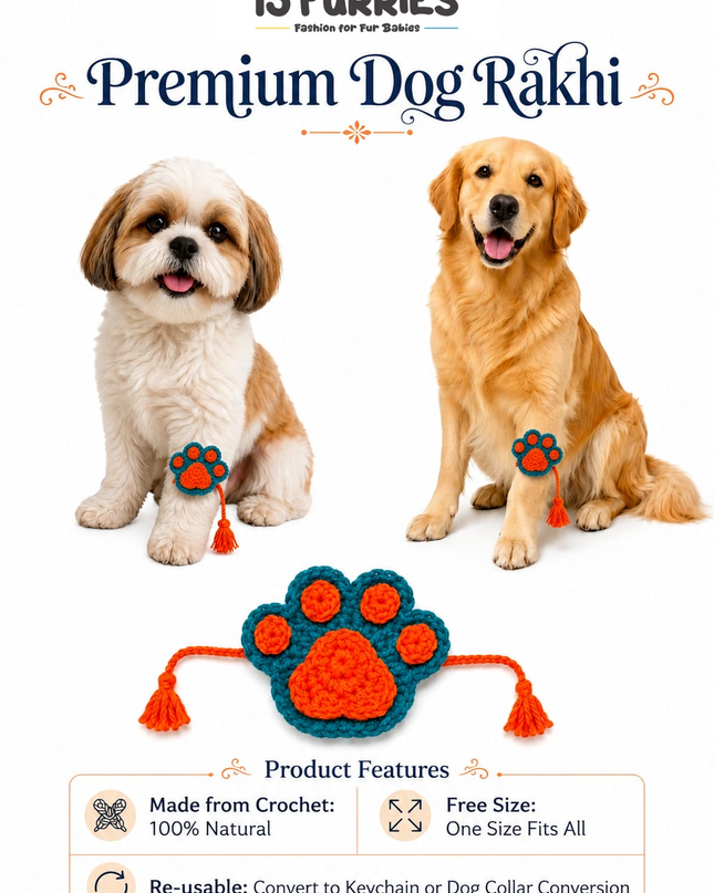 Orange & Blue Paw Crochet Rakhi for Pets