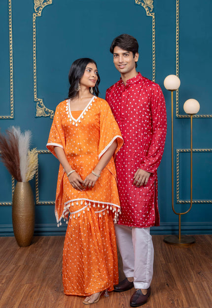 OG BANDHANI RED AND ORANGE COUPLE