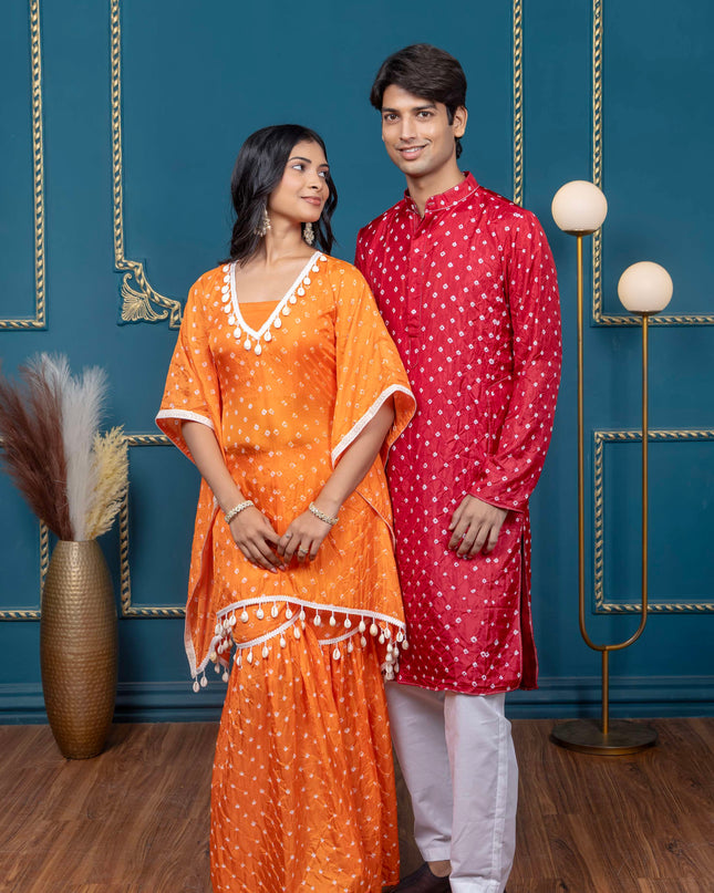 OG BANDHANI RED AND ORANGE COUPLE