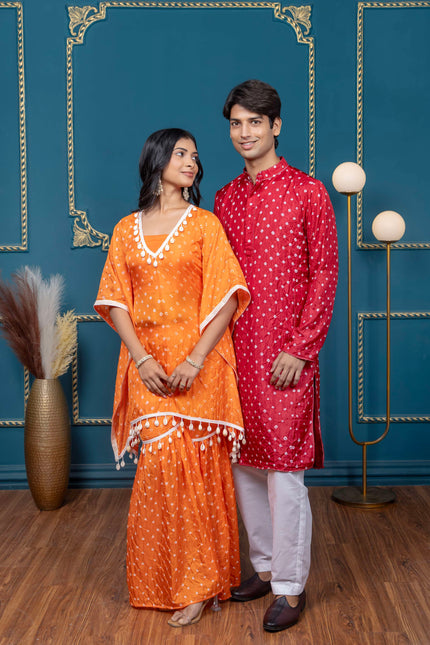 OG BANDHANI RED AND ORANGE COUPLE