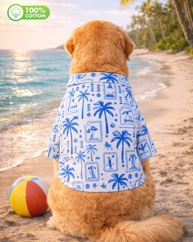 Tropical Blue Postcard Cotton Dog Shirt