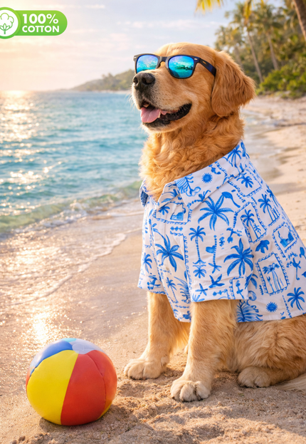 Tropical Blue Postcard Cotton Dog Shirt