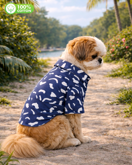Navy Blue Abstract Cotton Dog Shirt