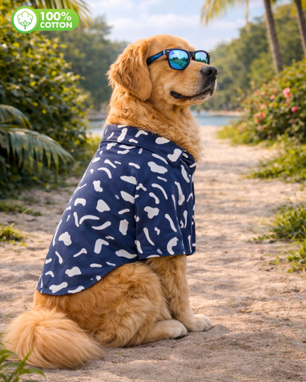 Navy Blue Abstract Cotton Dog Shirt