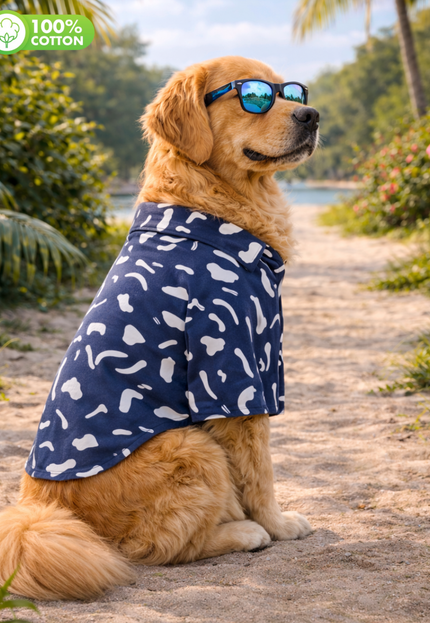 Navy Blue Abstract Cotton Dog Shirt