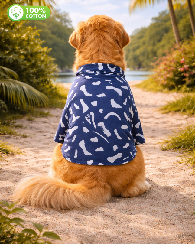 Navy Blue Abstract Cotton Dog Shirt