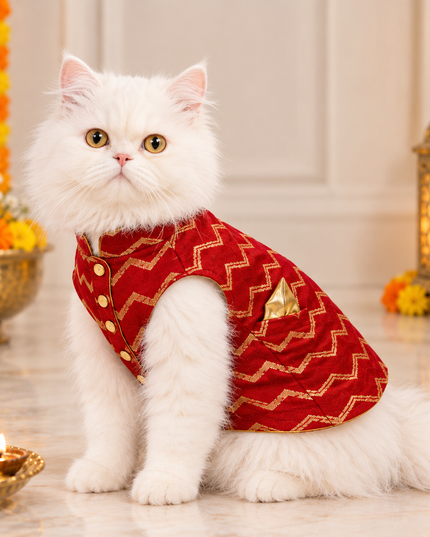 Jashn Crimson Red Cat Sherwani