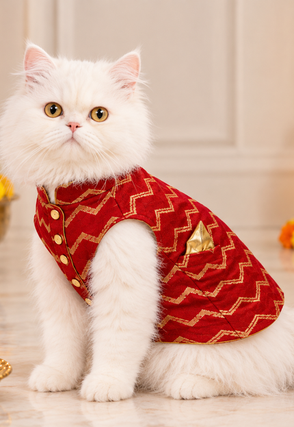 Jashn Crimson Red Cat Sherwani