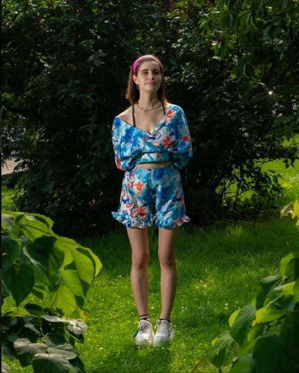 Blue Fluid Art Women Coord