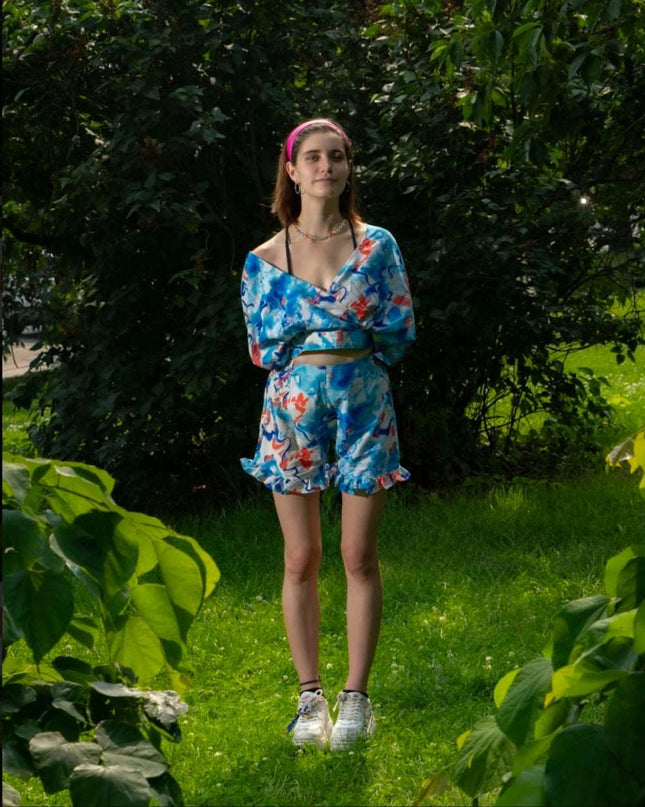 Blue Fluid Art Women Coord