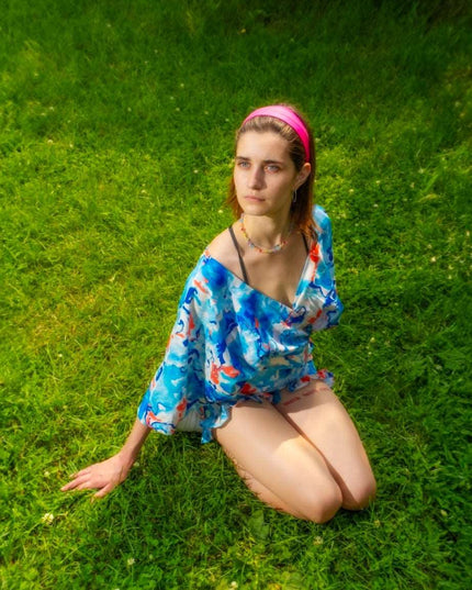 Blue Fluid Art Women Coord