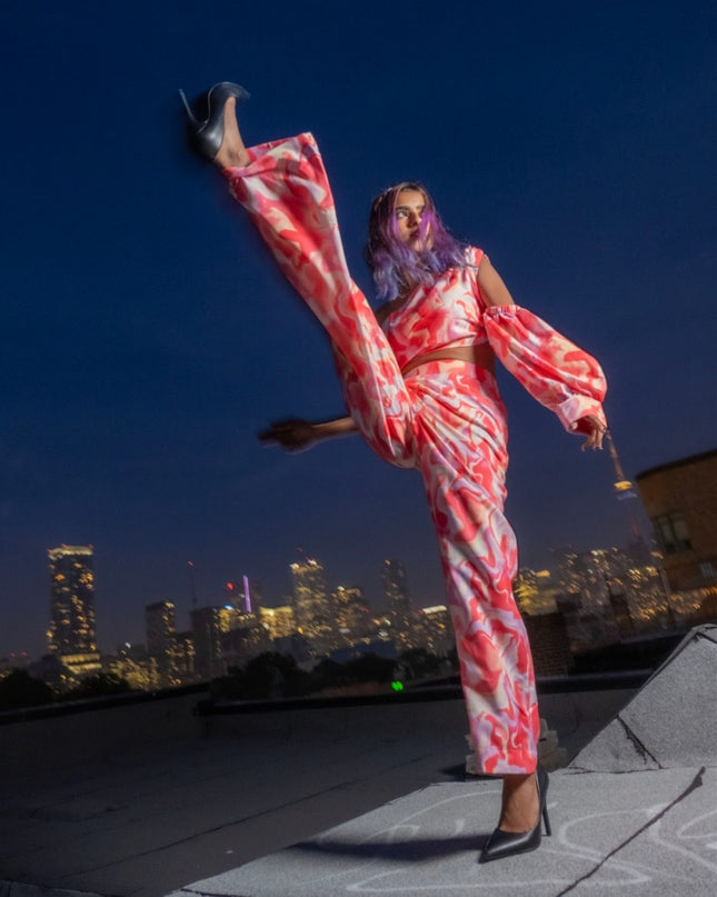 Pink Fluid Art Women Coord