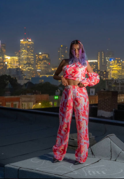 Pink Fluid Art Women Coord