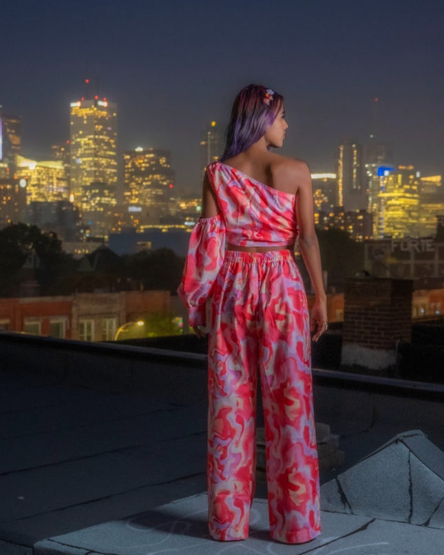 Pink Fluid Art Women Coord