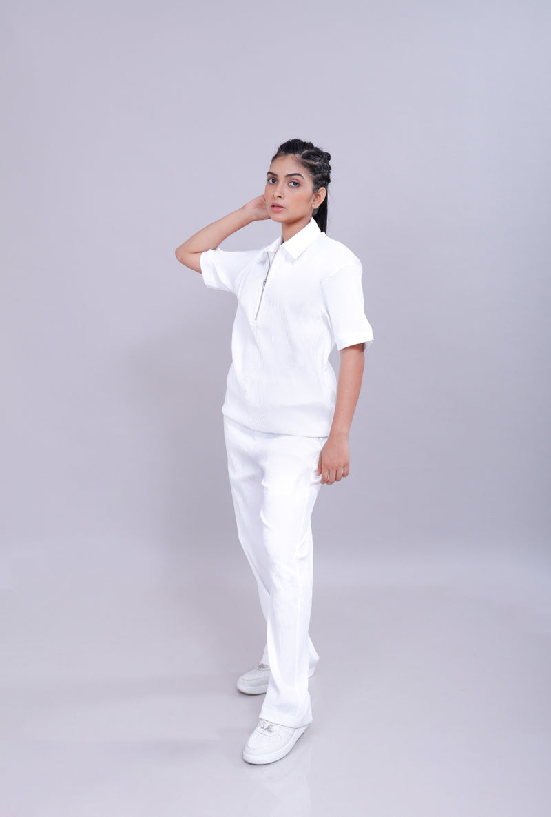 White Polo Co-Ord Women Pants