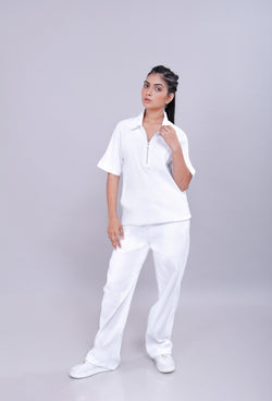 White Polo Co-Ord Women Pants