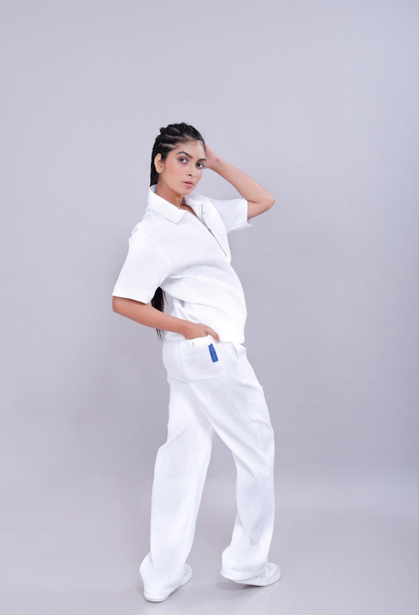 White Polo Co-Ord Women Pants