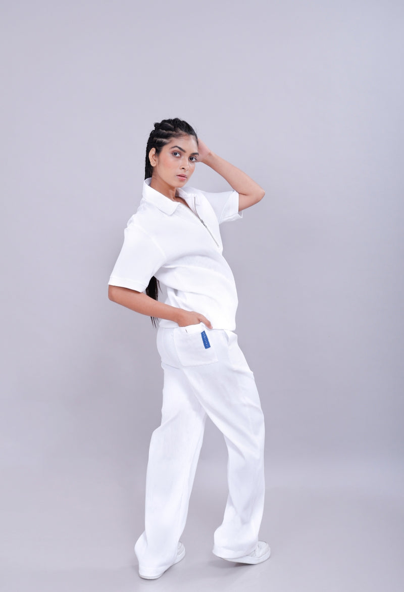 White Polo Co-Ord Women Pants