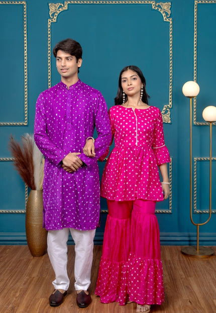 OG BANDHANI PINK AND PURPLE COUPLE