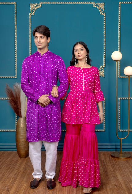 OG BANDHANI PINK AND PURPLE COUPLE