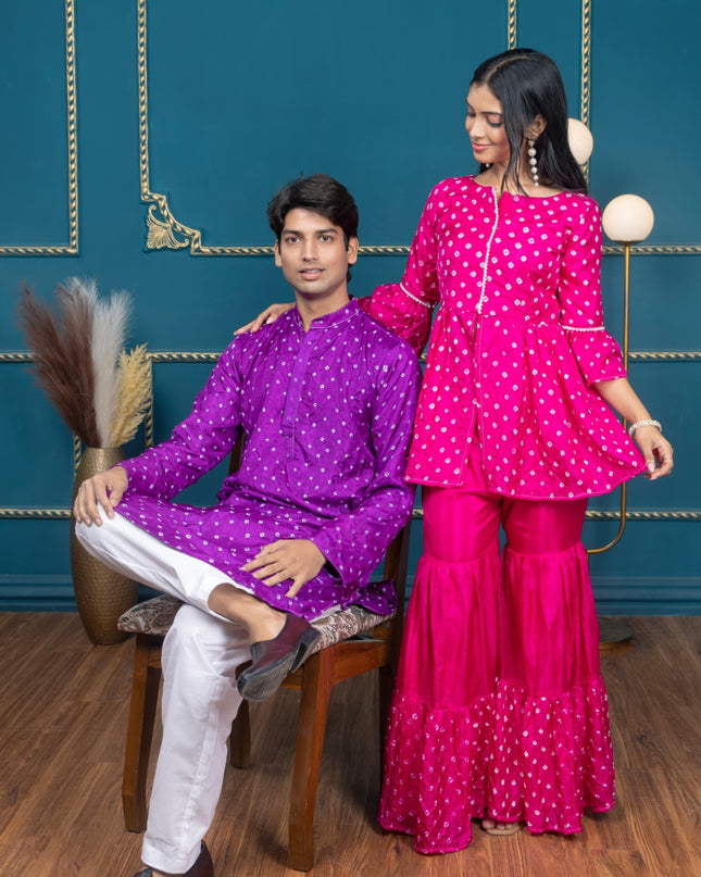 OG BANDHANI PINK AND PURPLE COUPLE