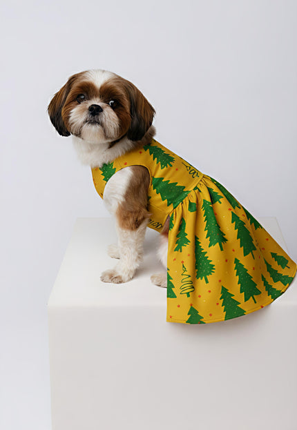 TREE-MENDOUS JOY (MUSTARD) DOG DRESS