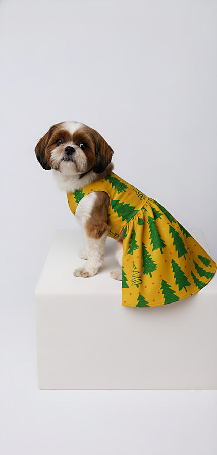 TREE-MENDOUS JOY (MUSTARD) DOG DRESS