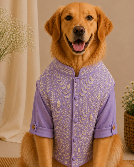 BADHAI HO DOG BUNDI KURTA SET- LAVENDER