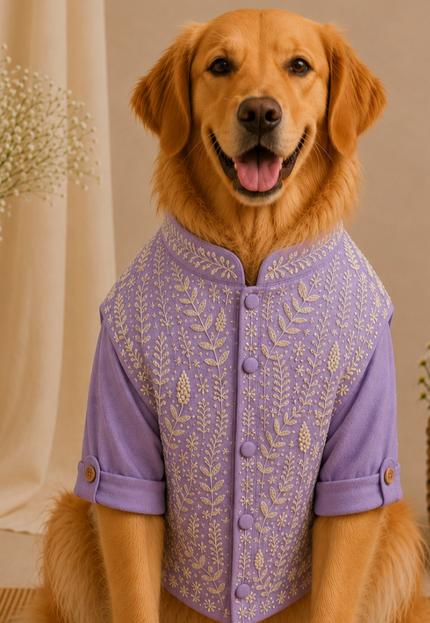 BADHAI HO DOG BUNDI KURTA SET- LAVENDER
