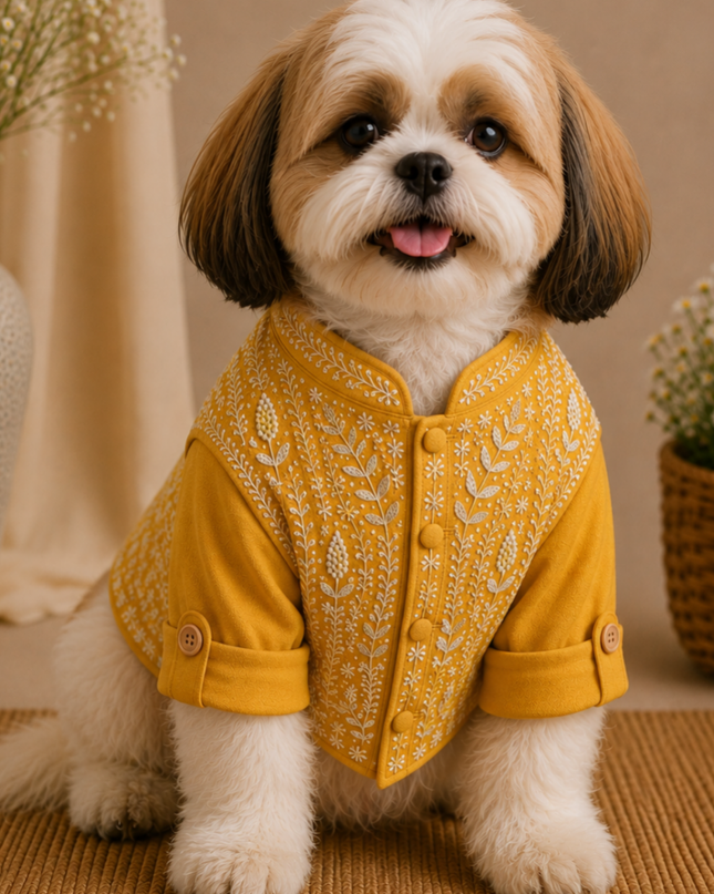 BADHAI HO DOG BUNDI KURTA SET- HALDI