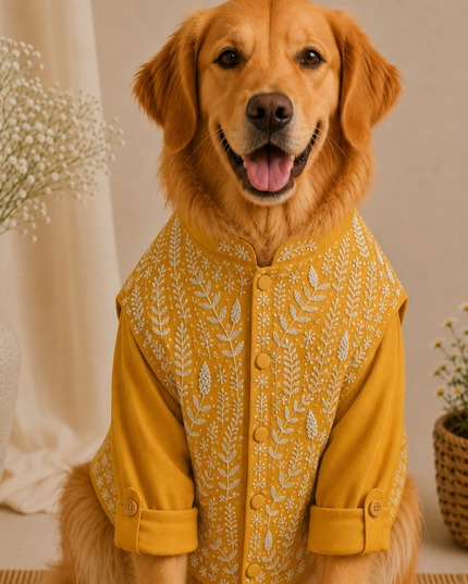BADHAI HO DOG BUNDI KURTA SET- HALDI