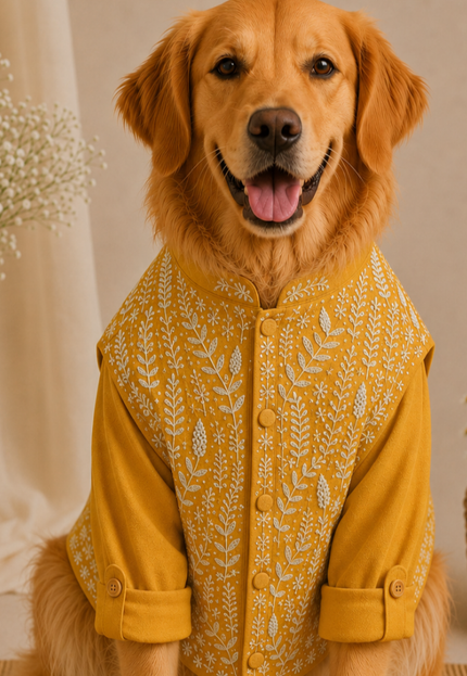 BADHAI HO DOG BUNDI KURTA SET- HALDI